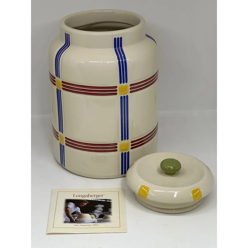 Longaberger Classic Bold Plaid 3 Qt Canister Cornflower Paprika Butternut 31545